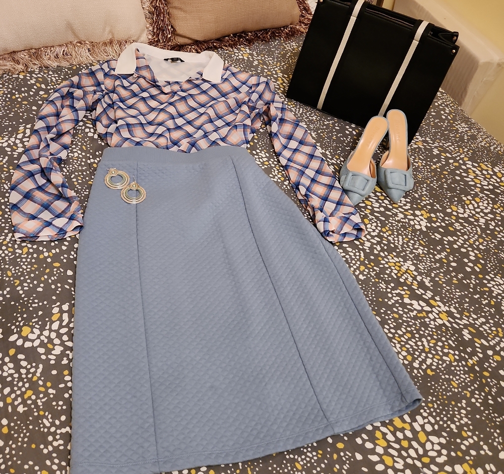 Light Blue A-Line Midi Skirt for Casual